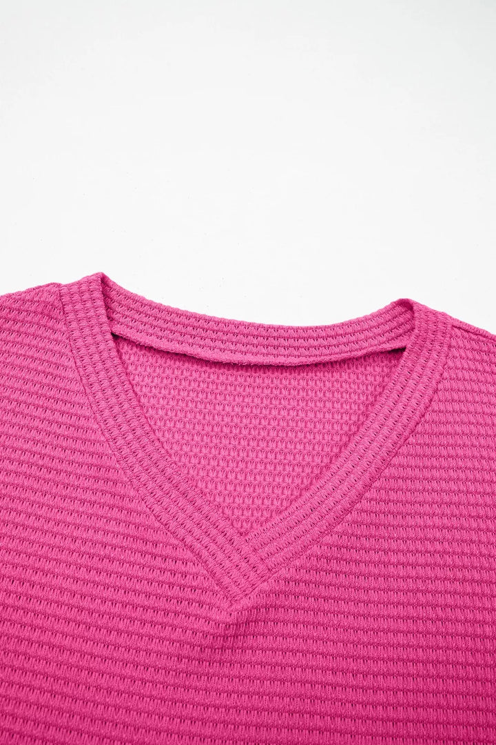 Textured Waffle Knit V-Neck T-Shirt