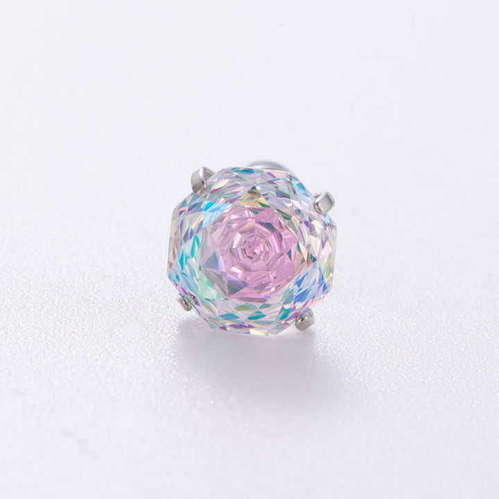 High-end, Brilliantly Reflective Octagonal Millennium Rose-cut Cubic Zirconia Stud Earrings