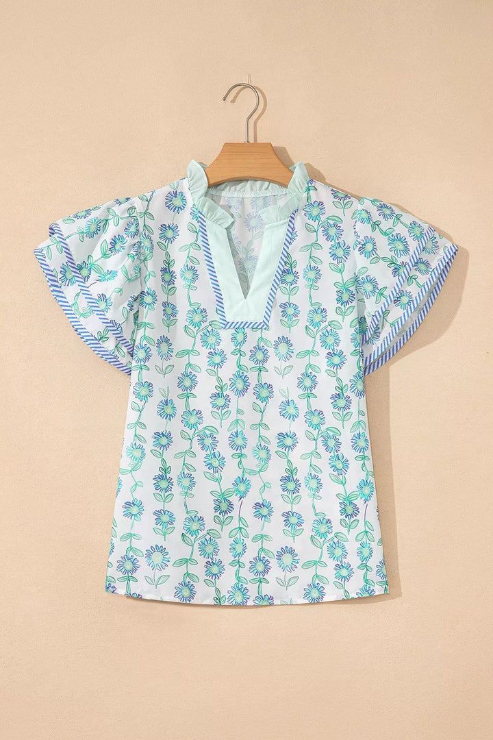 Floral Print Ruffle Sleeve Blouse