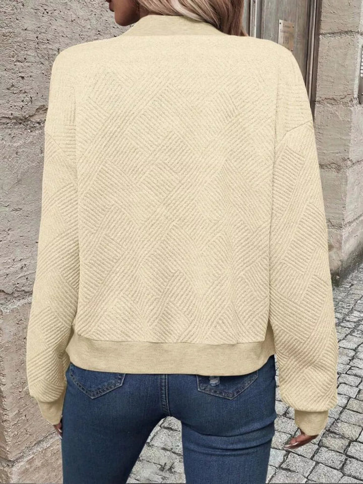 Full Size Zip Up Long Sleeve Textured Jacket Plus Size