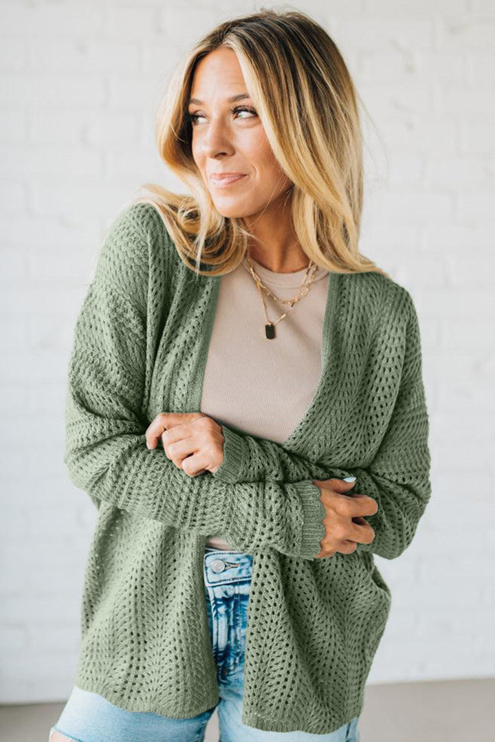 Green Bay Scalloped Edge Eyelet Knit Batwing Sleeve Cardigan