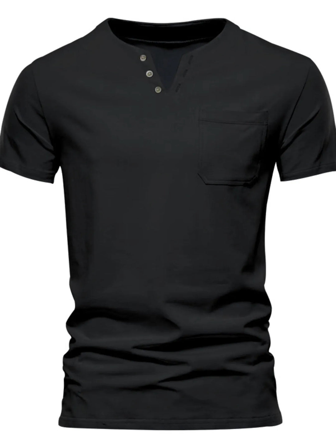 Men's Full Size Notched Henley T-Shirt with Chest Pocket Plus Size