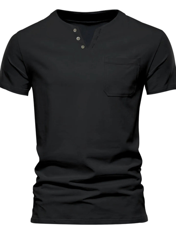 Men's Full Size Notched Henley T-Shirt with Chest Pocket Plus Size