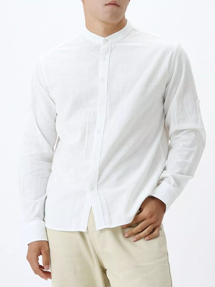 Men's Casual Mandarin Collar Long Sleeve Shirt