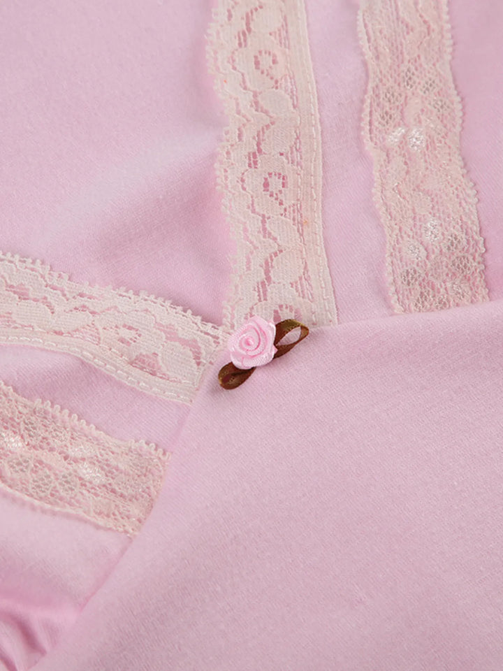 Lace Trim V-Neck Long Sleeve Top