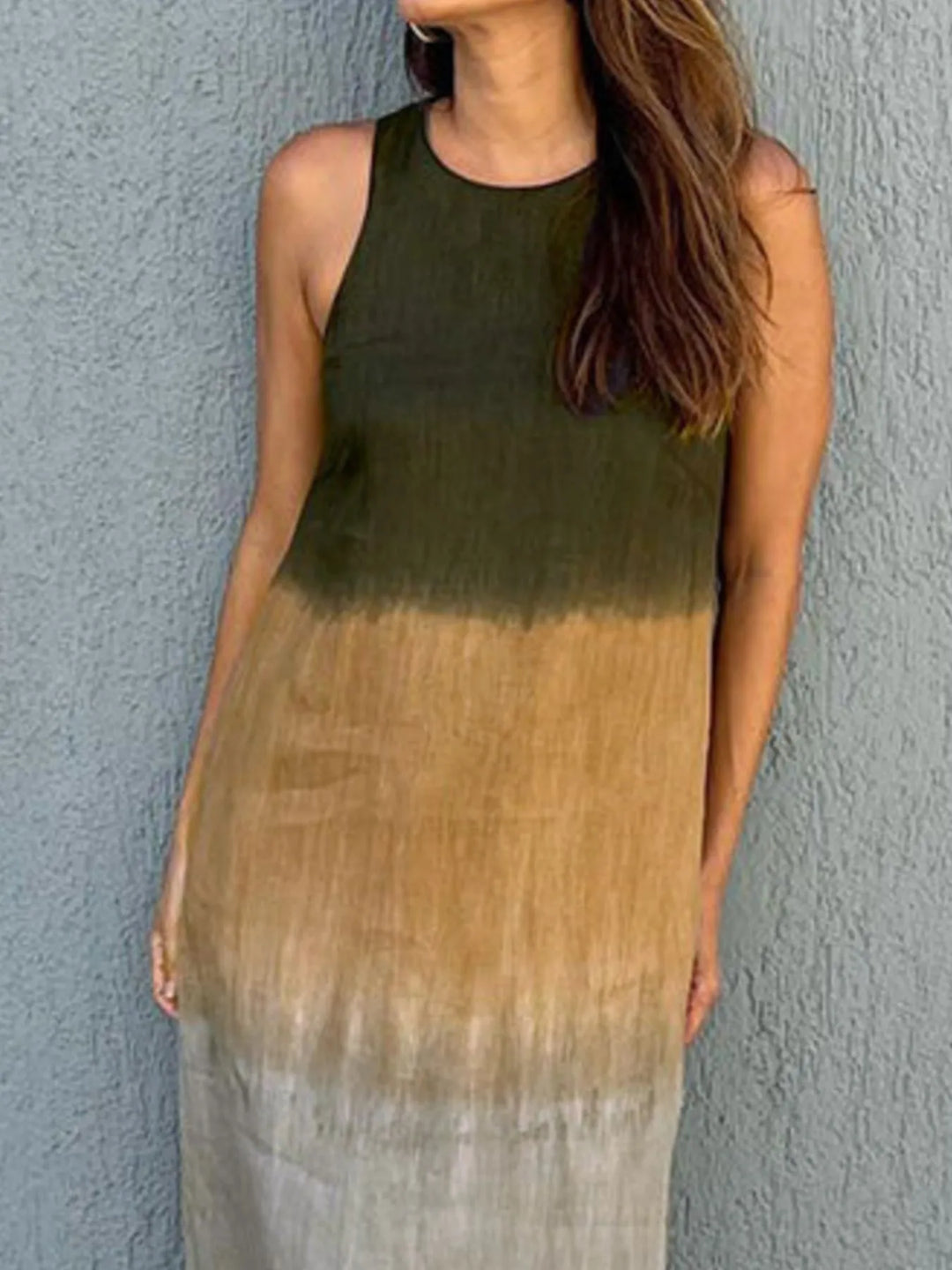 Full Size Sleeveless Gradient Tank Midi Dress Plus Size