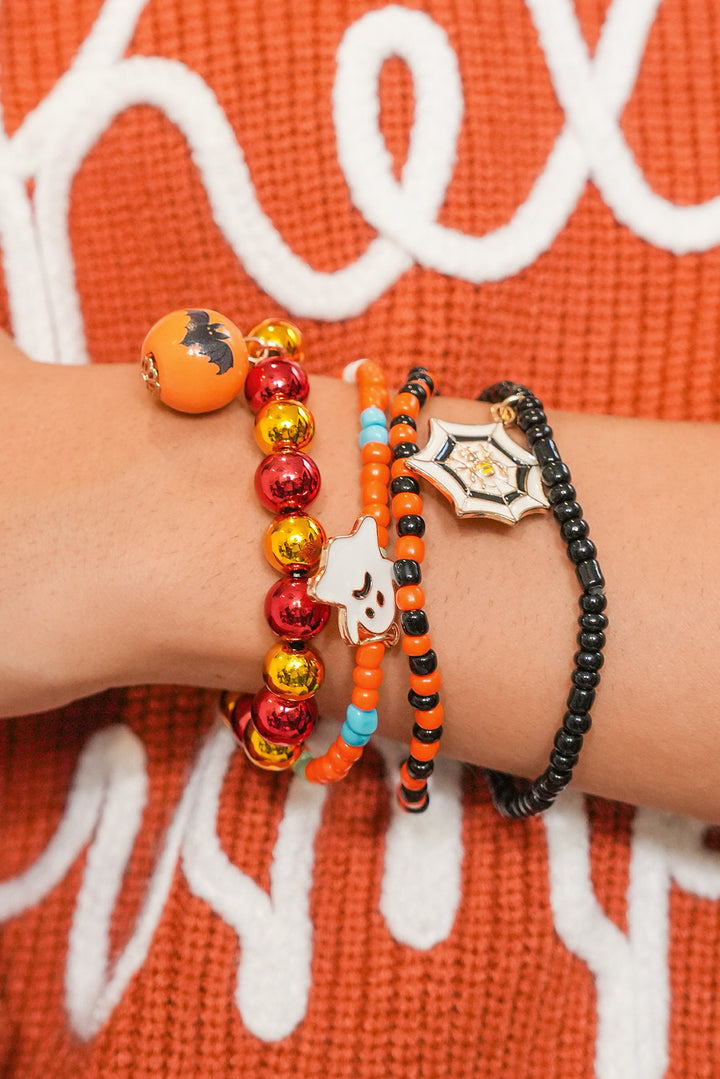 Orange 4pcs Halloween Ghost Spider Web Beaded Bracelet Set