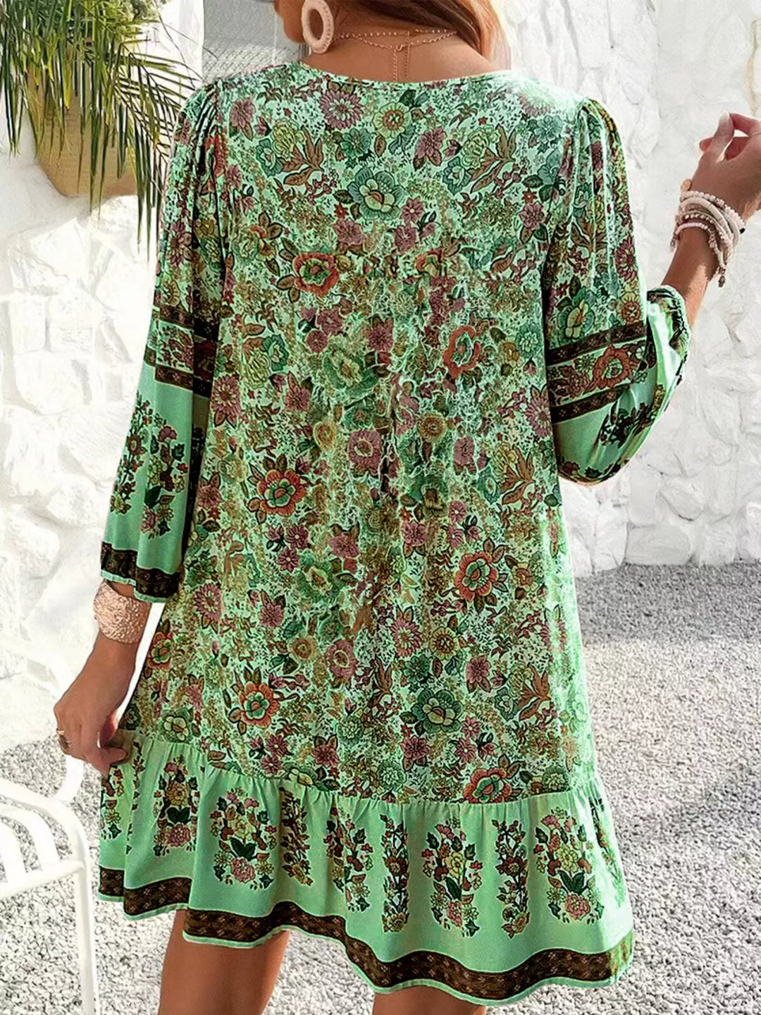 Floral Print Tassel Tie Neck Mini Dress