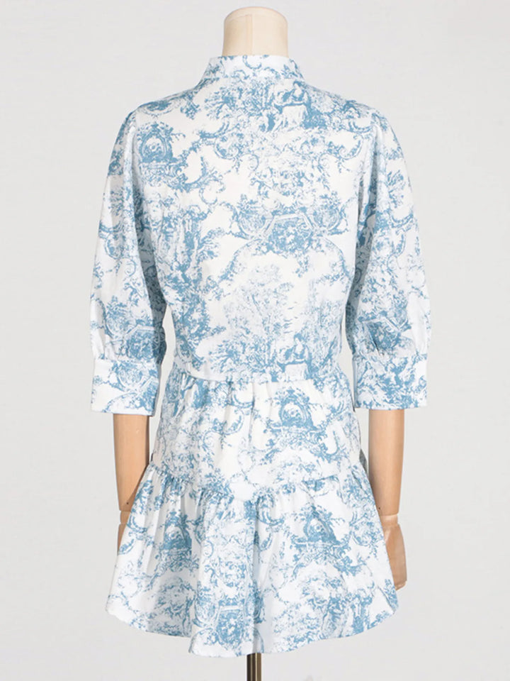 Printed Mock Neck Top and Skirt Set