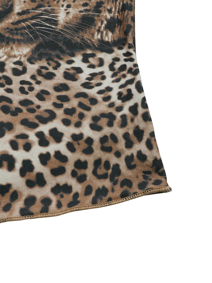 Leopard Print Long Sleeve Fitted T-Shirt