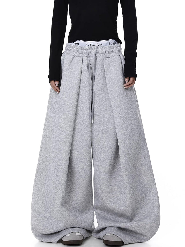 Embroidered Pleated Drawstring Sweatpants For Women Loose Straight Fit