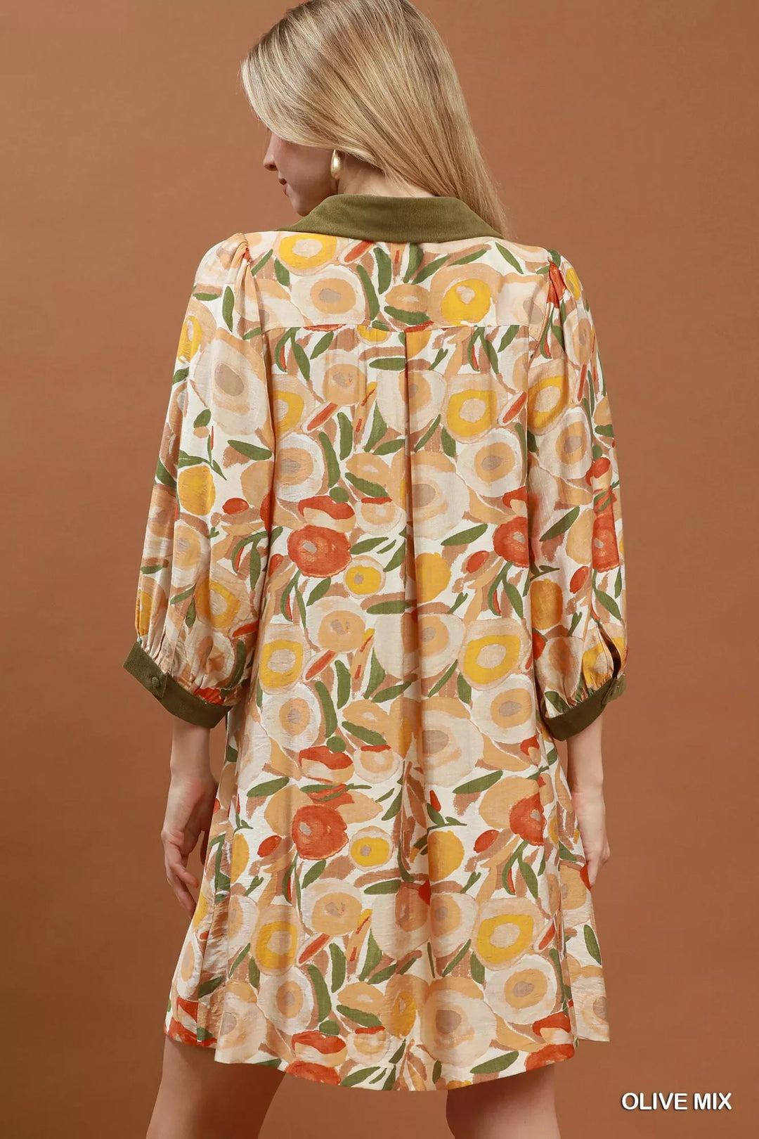 Umgee Mix Floral Contrast Trim Shift Mini Dress