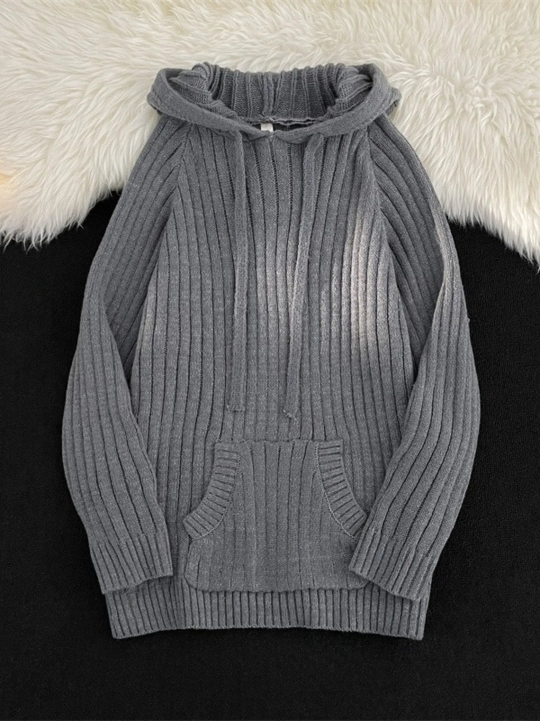 Men's Ribbed Knit Hooded Sweater