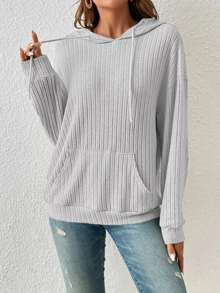 Ribbed Knit Long Sleeve Hoodie
