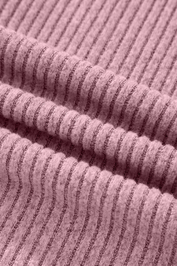 Pink Ribbed Texture Drop Shoulder Henley Knit Top