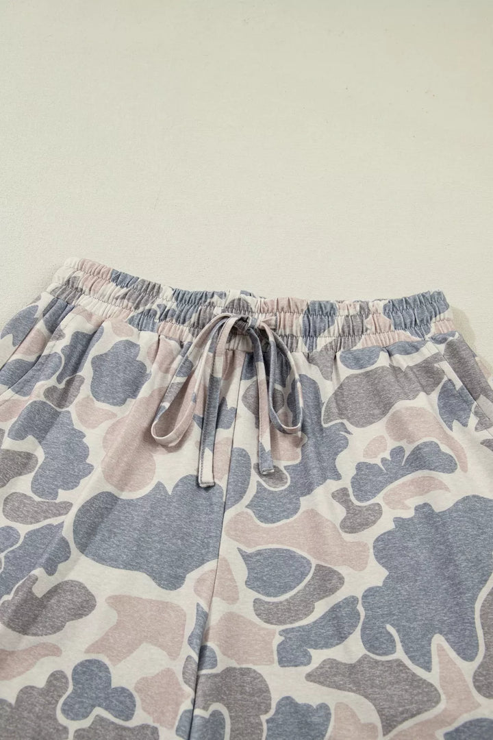 Casual Camo Print T-Shirt & Shorts Set