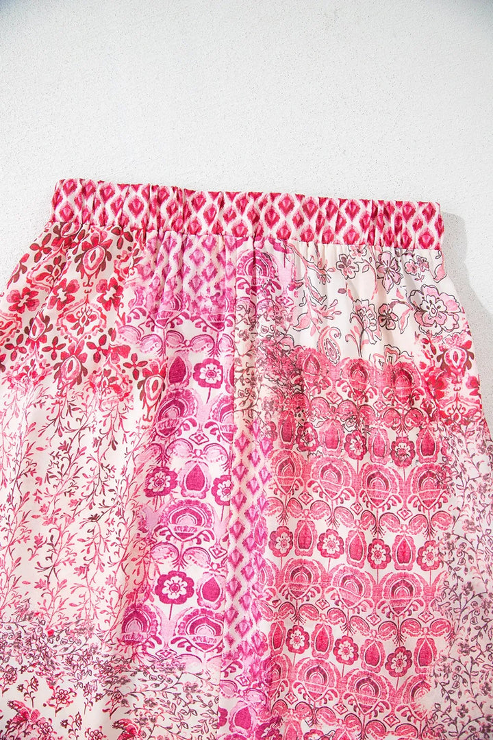 Printed Tassel Drawstring High Waist Maxi Skirt