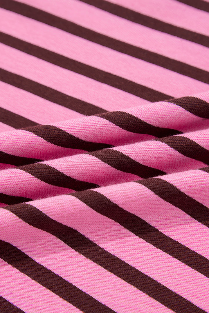 Pink Stripe V Neck Drop Shoulder Long Sleeve Top