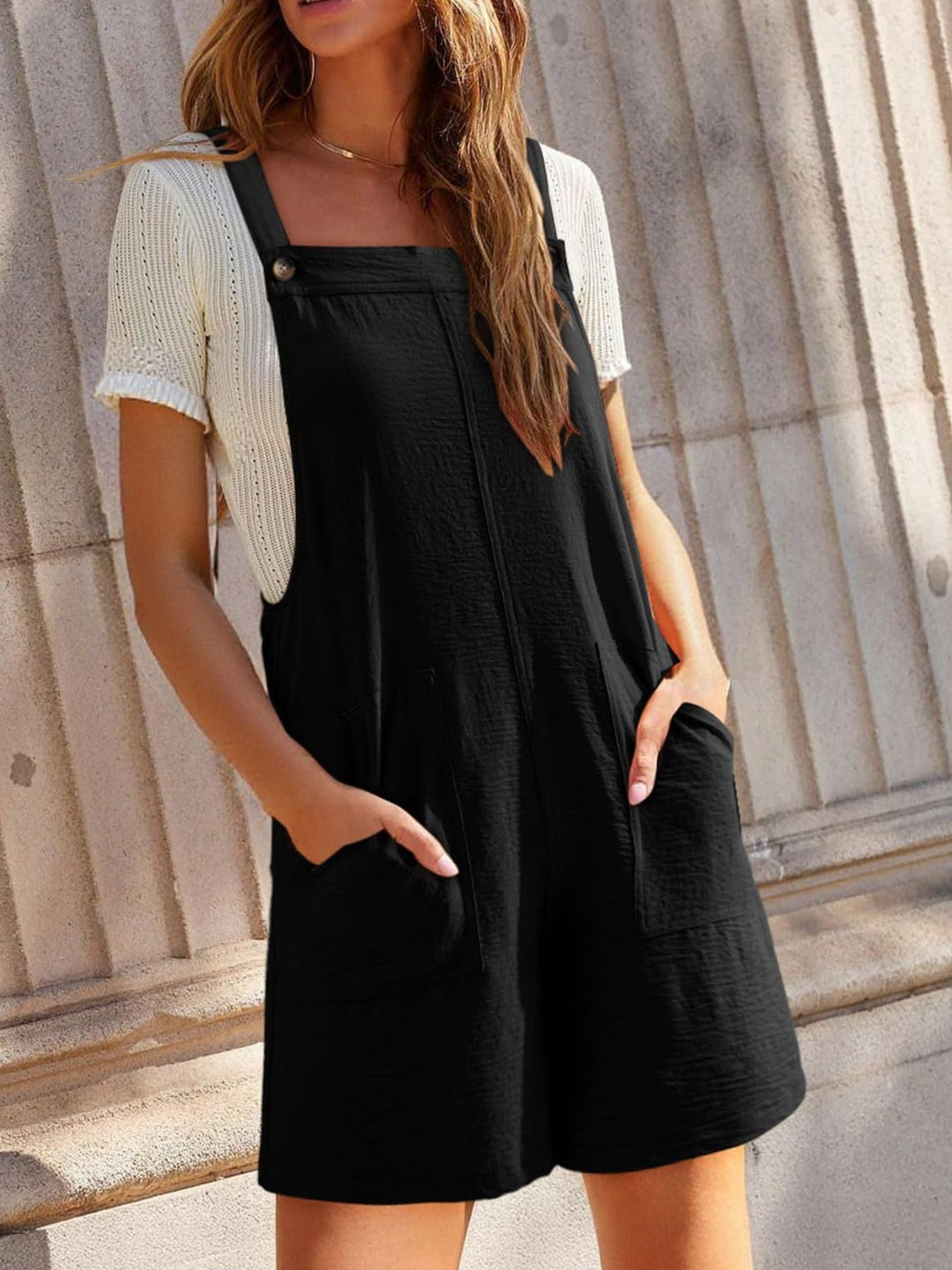 Casual Wide Strap Overalls with Pockets