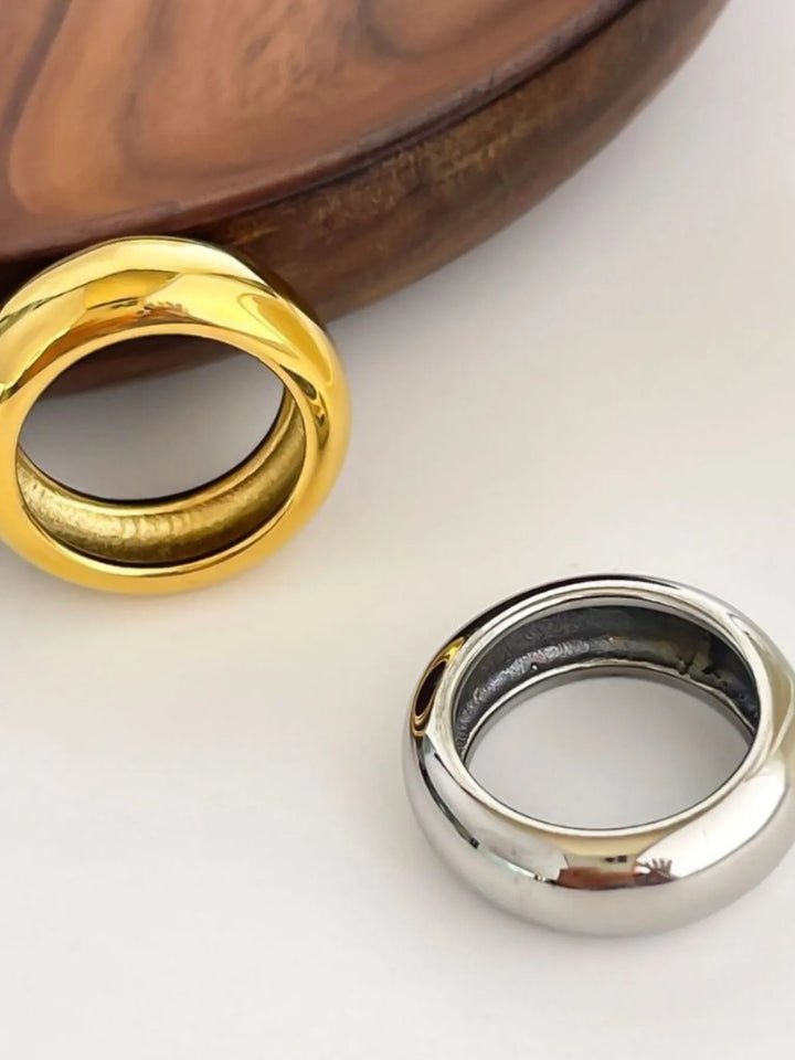 2-Piece 18K Gold-Plated Stainless Dome Band Rings