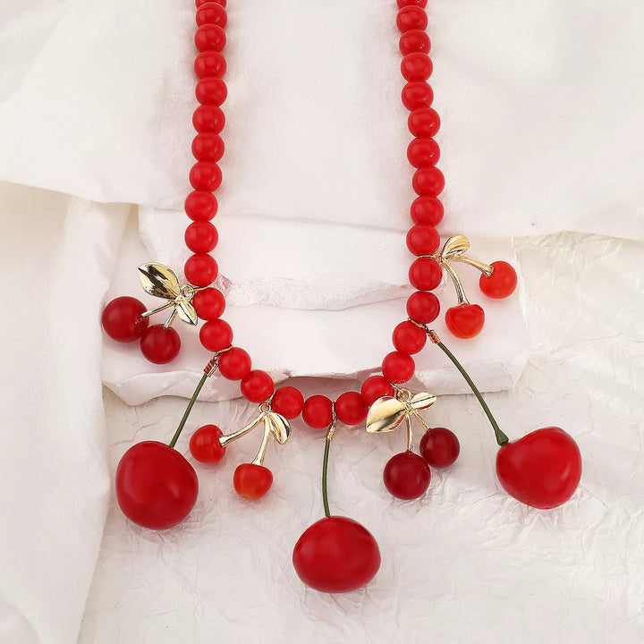 Cherry Beaded Charm Necklace