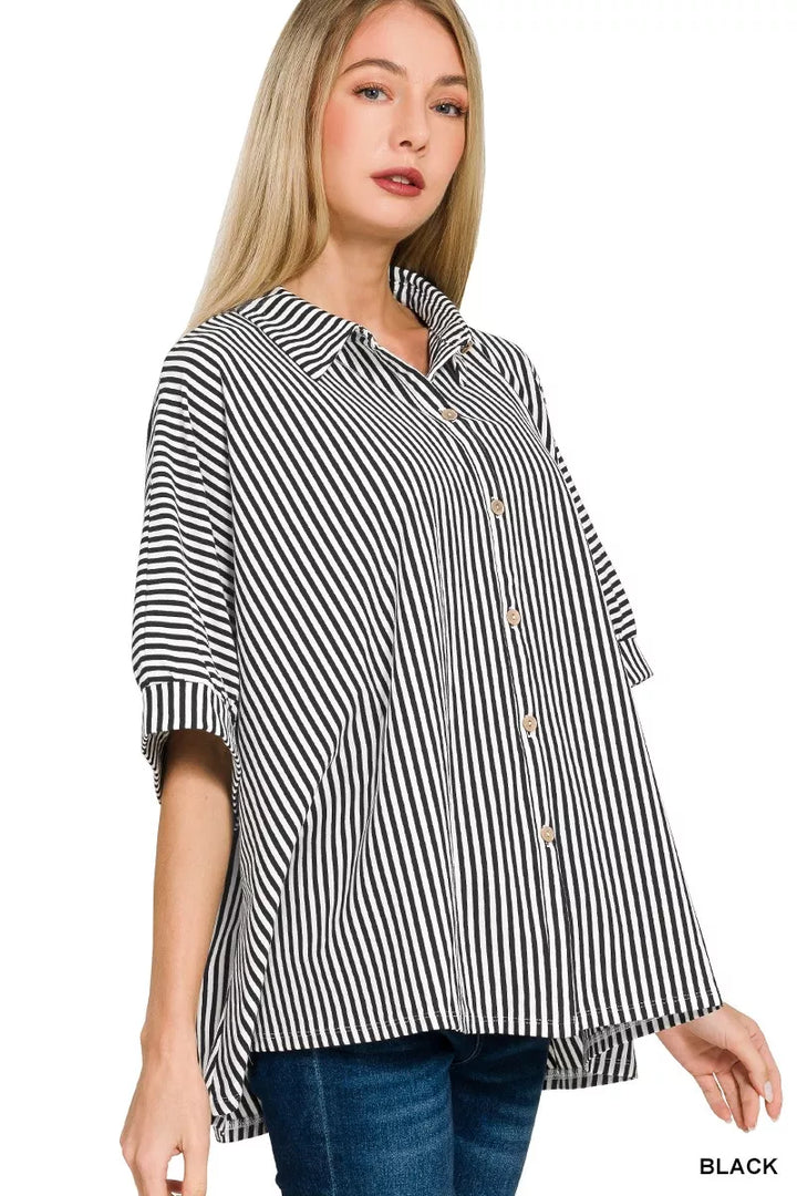 Zenana Oversized Stripe Button Down Shirt