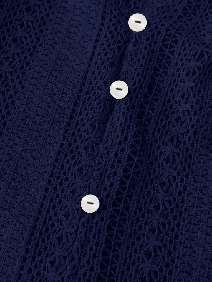 Lace Notched Long Sleeve Shirt