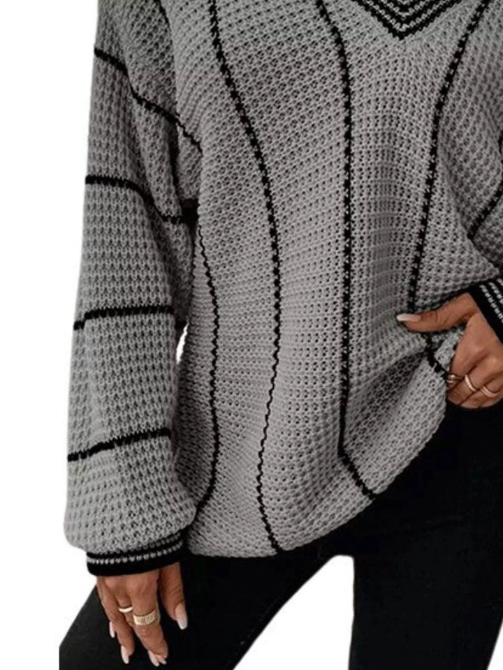 Full Size V-Neck Textured Knit Sweater Plus Size