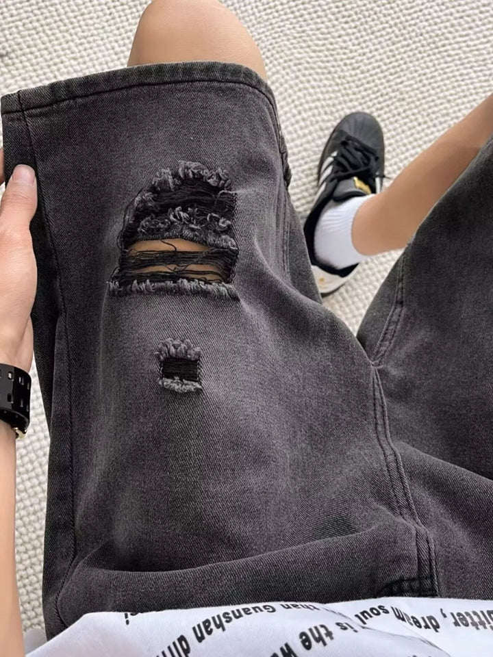 Men's Full Size Casual Loose Fit Ripped Denim Shorts Plus Size