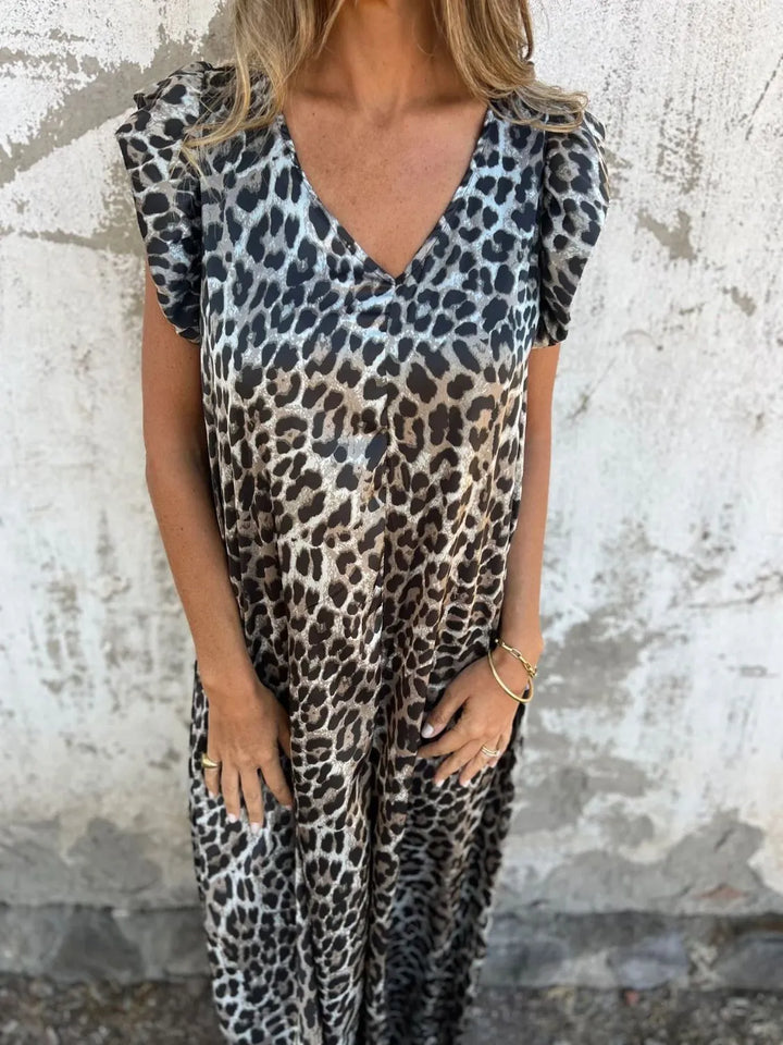 Full Size V-Neck Cap Sleeve Wide Leg Jumpsuit Plus Size