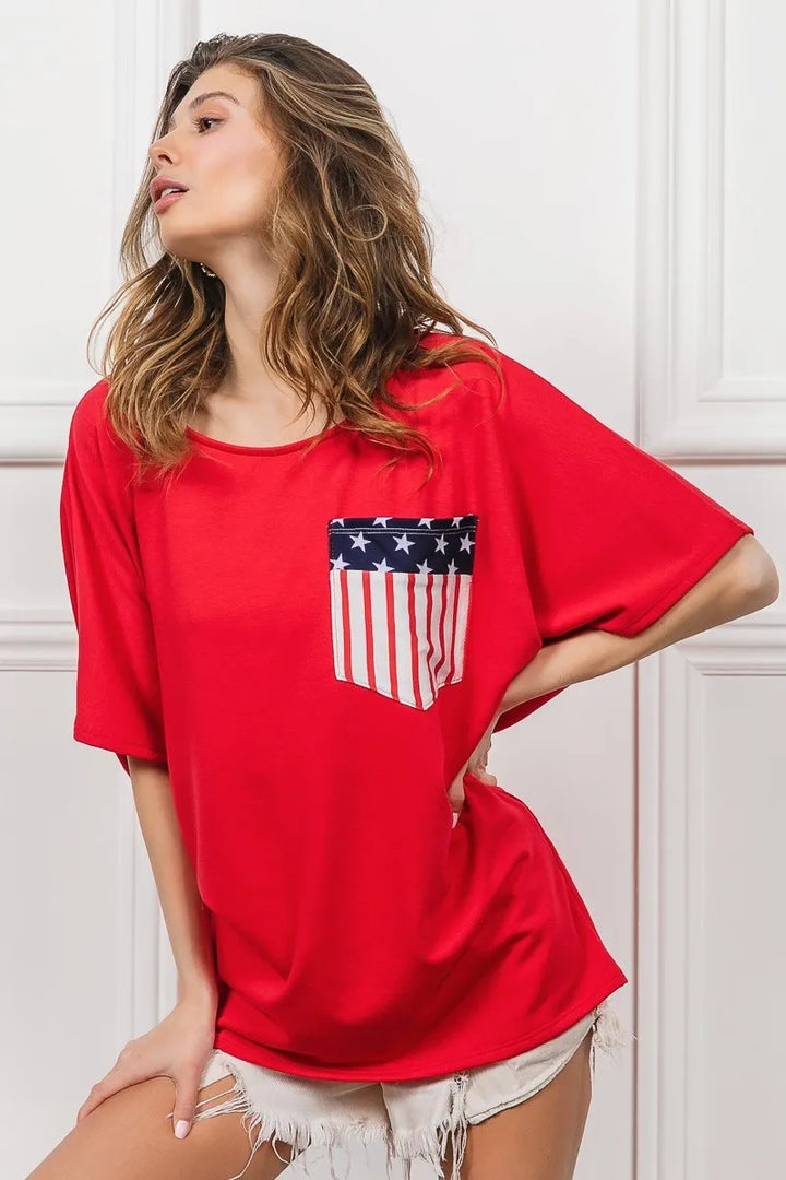 BiBi French Terry With Front Pocket Dolman Sleeves Top