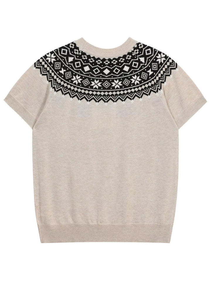 Men's Fair Isle Pattern Short Sleeve Sweater