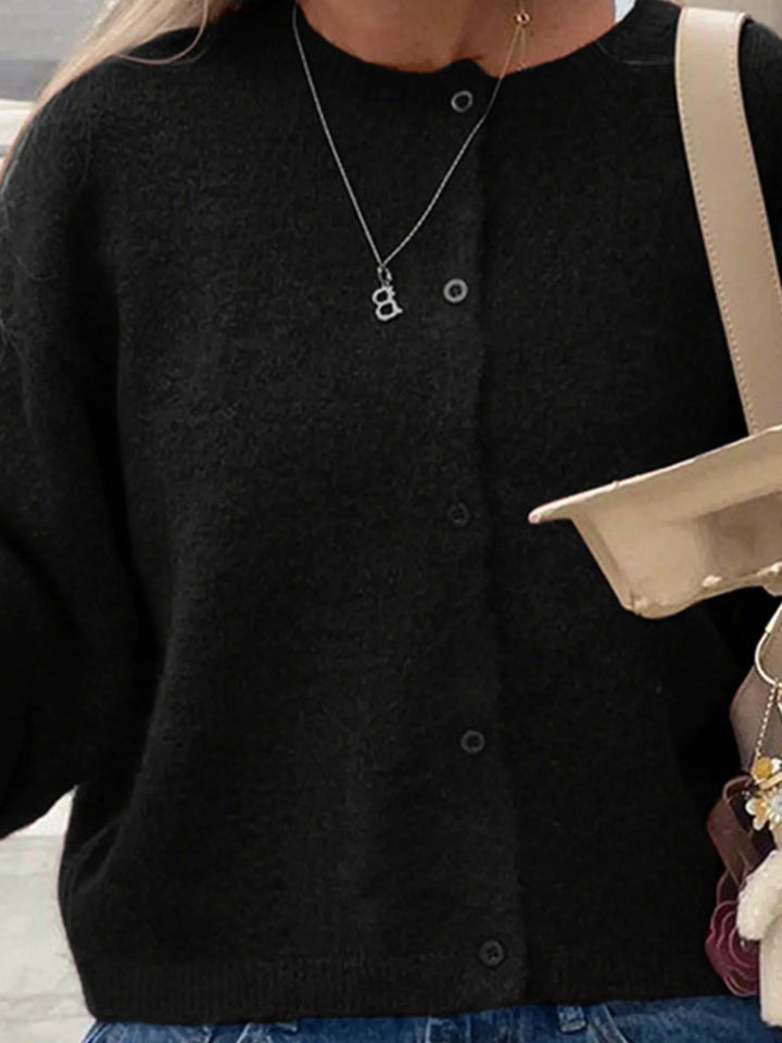 Button-Up Cropped Sweater Cardigan