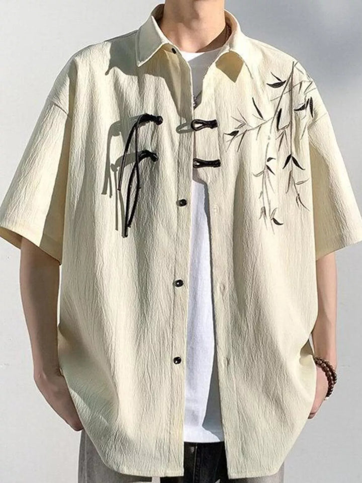 Men's Plus Size Casual Bamboo Print Half Sleeve Shirt