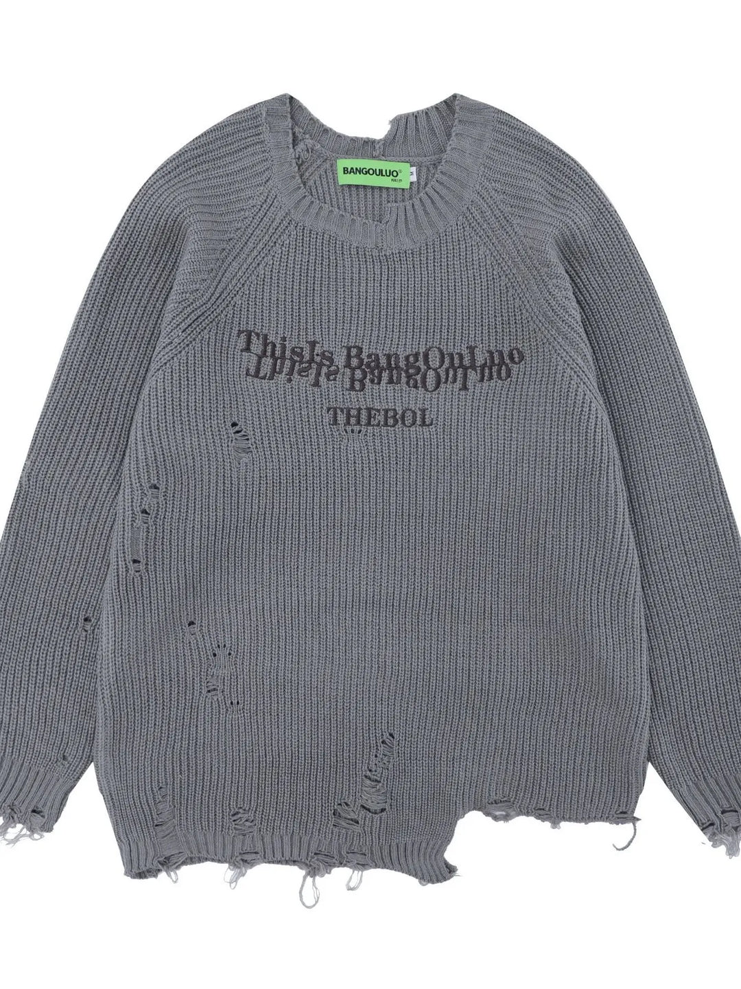 Men's Distressed Letter Ribbed Knit Sweater