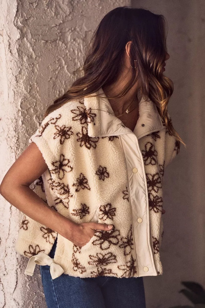 SO ME Flower Sherpa Fur Oversized Sleeveless Vest Jacket