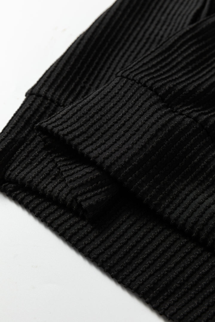 Black Twisted Rib Outlined Merry Letter Graphic Loose Long Sleeve Top