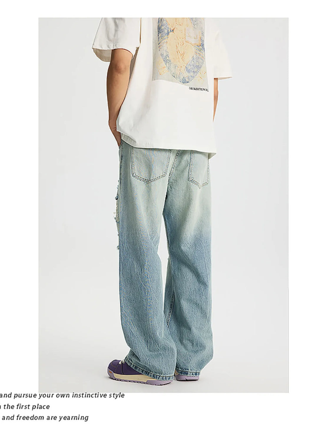 Men's Full Size Distressed Wide Leg Jeans Plus Size