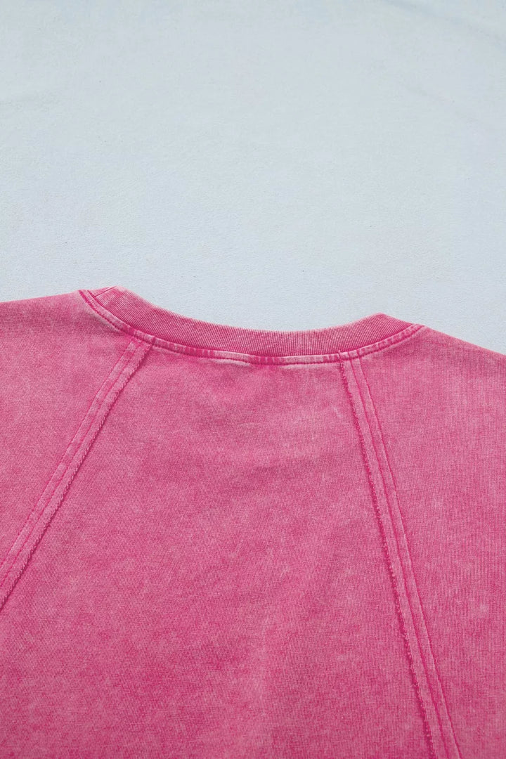 Mineral Wash Raw Seam Detail Lace Trim Cap Sleeve Top
