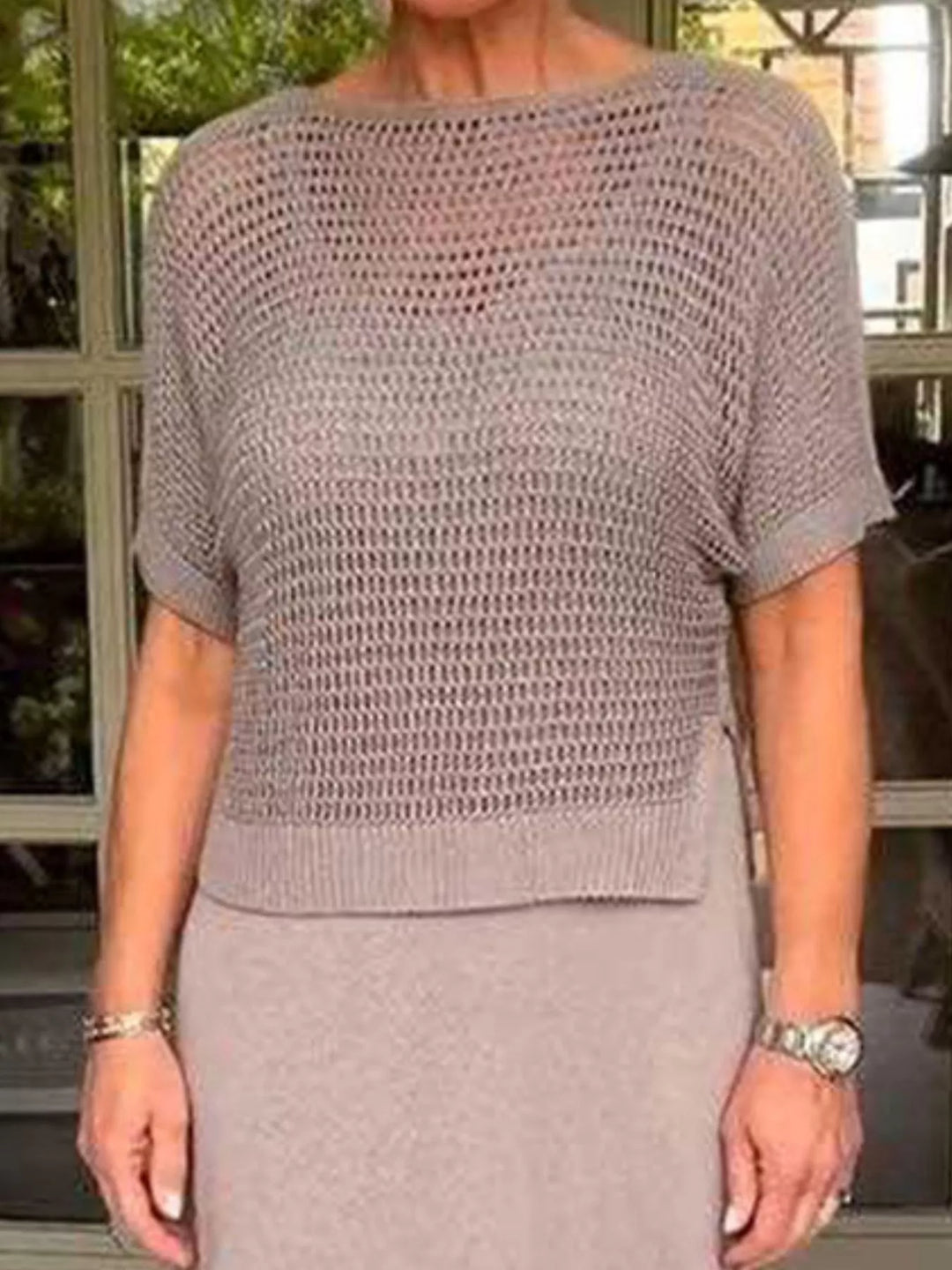 Full Size Openwork Knit Cover Up and Dress Set Plus Size