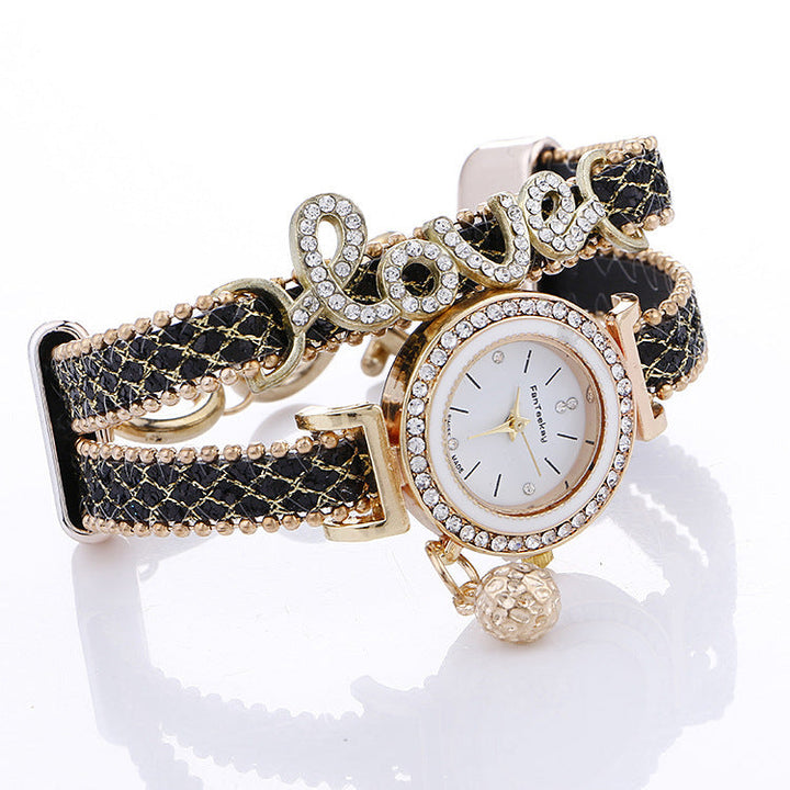 Crystal Leather LOVE Bracelet Womens Watch