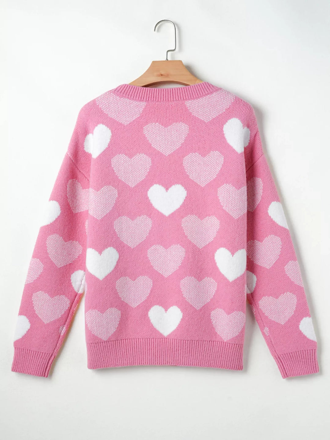 Pearled Heart Print Valentines Crew Neck Sweater
