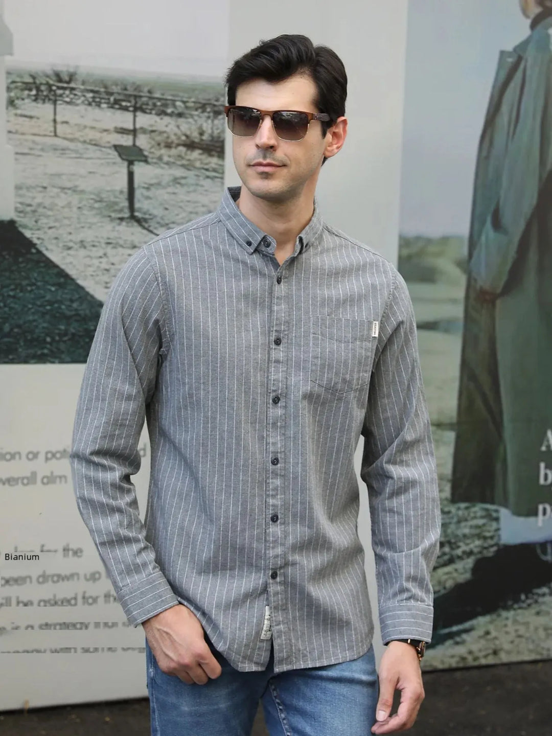 Men's Plus Size Pinstripe Button-Down Shirt