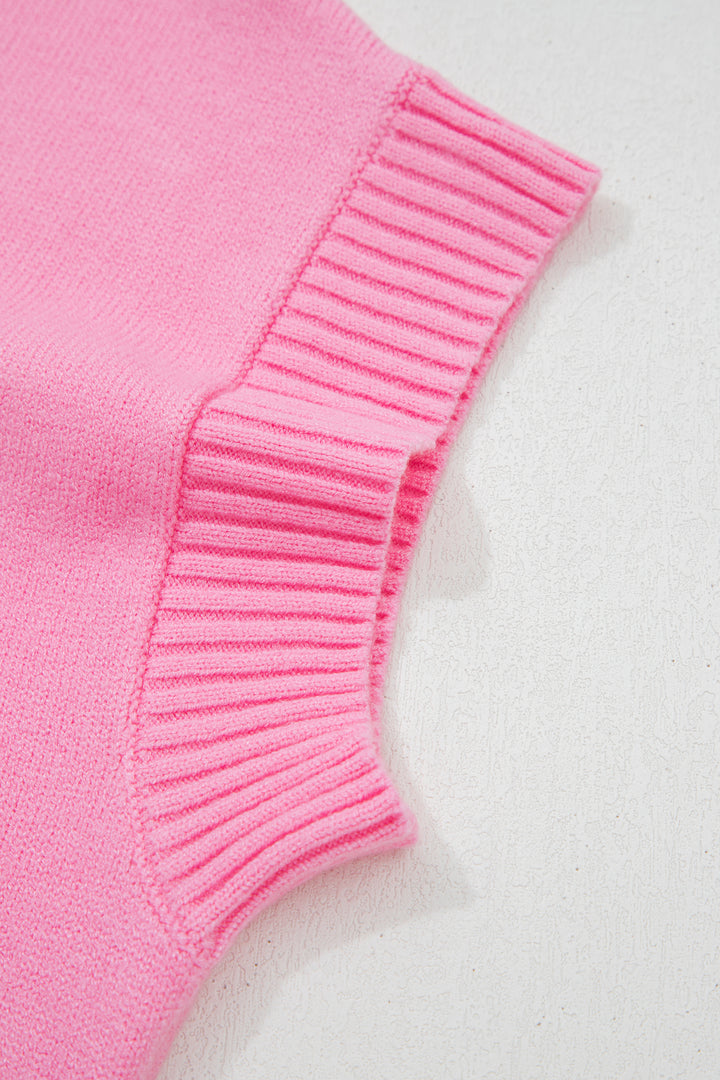 Pink Valentine Heart Graphic Cropped Short Sleeve Sweater