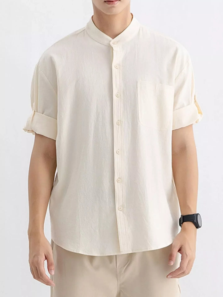 Men's Plus Size Casual Button Up Roll Up Sleeve Shirt