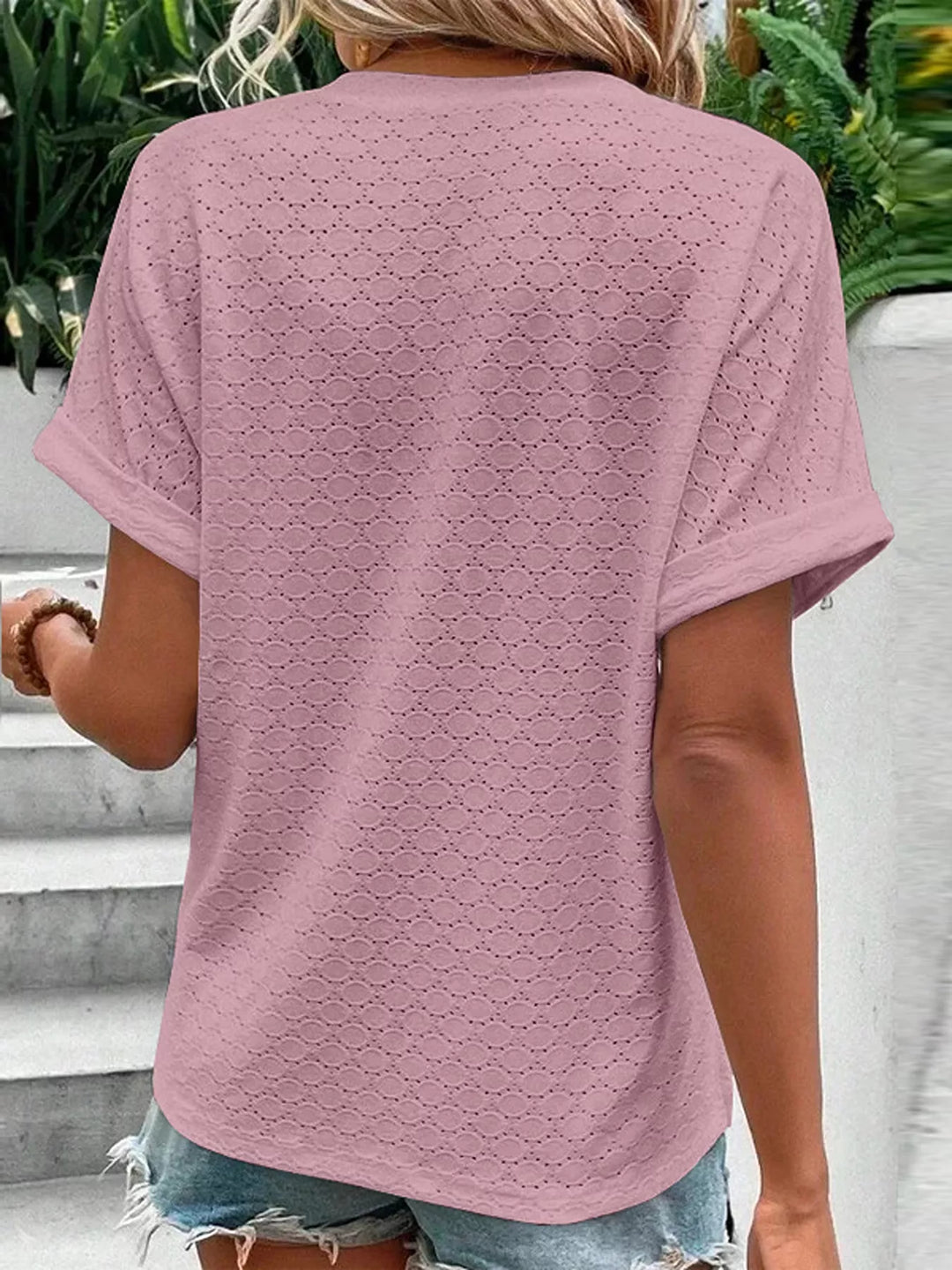 Notched Short Sleeve Top