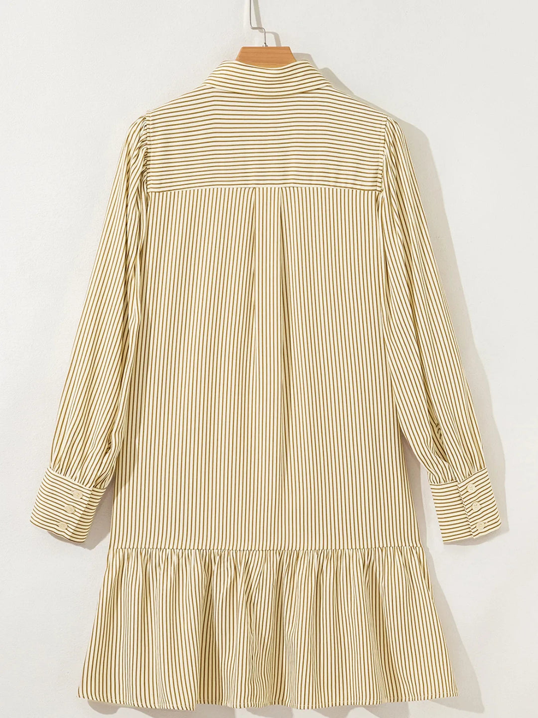 Stripe Collared Neck Cuffed Long Sleeve Drop Waist Mini Dress