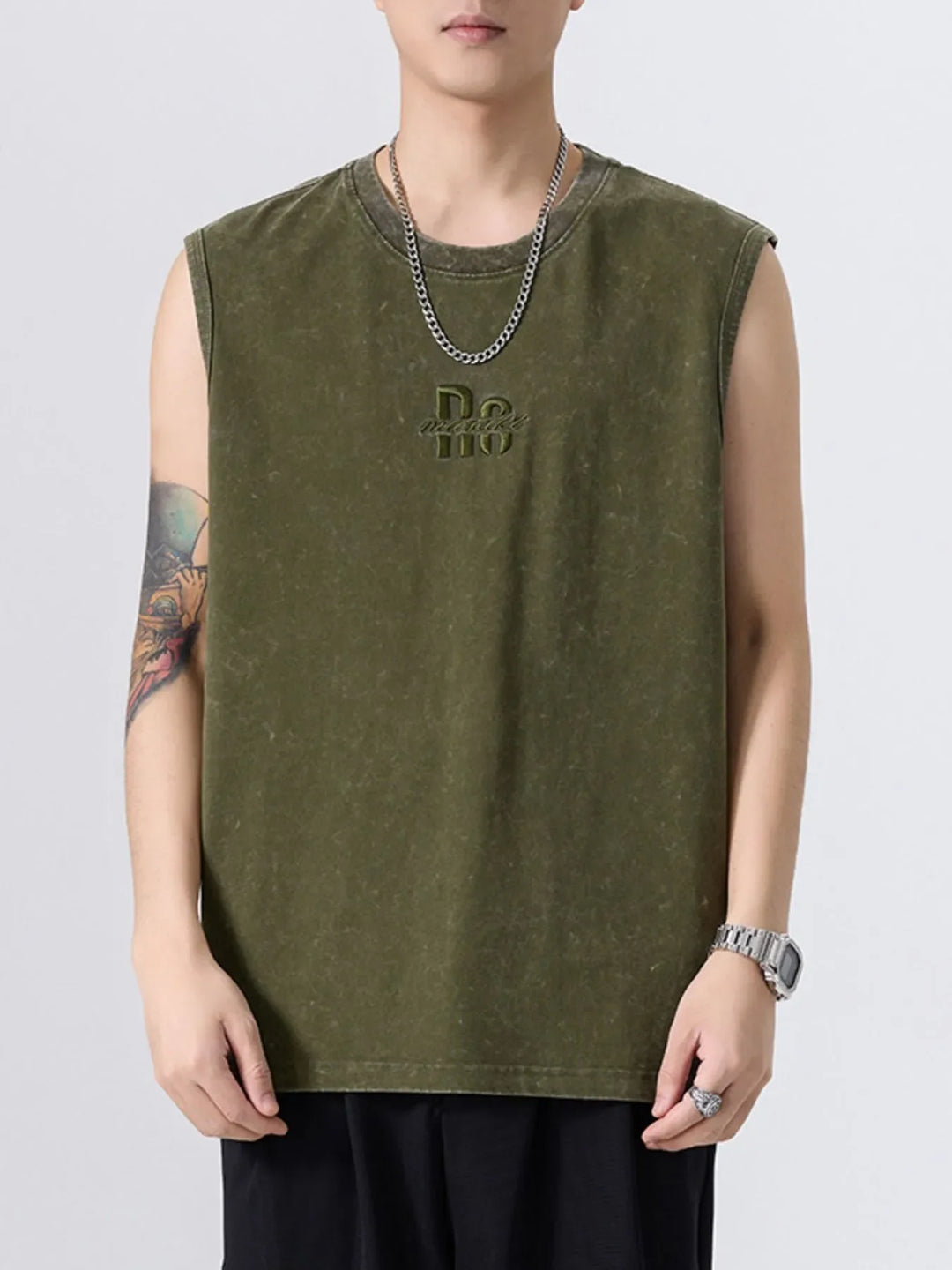 Men's Plus Size Washed Distressed Texture Sleeveless Tank