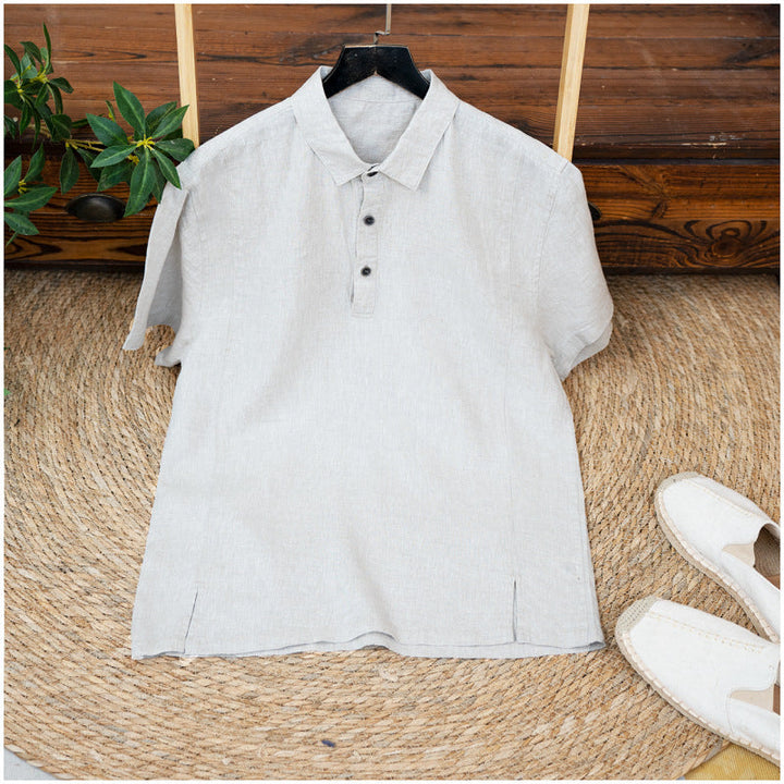 Mens Breathable Linen Short-sleeve Shirt