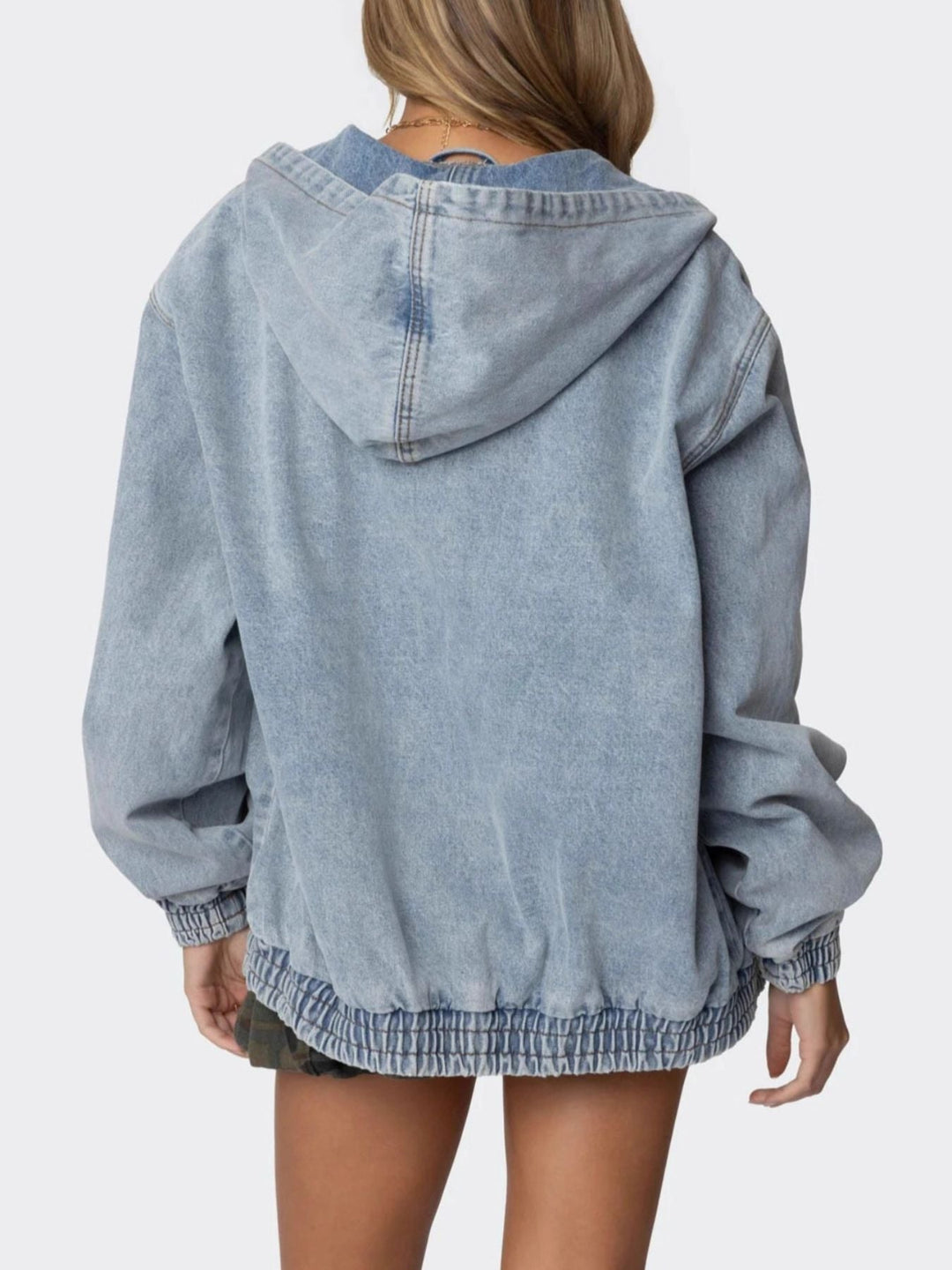 Hooded Oversized Zip Up Denim Jacket